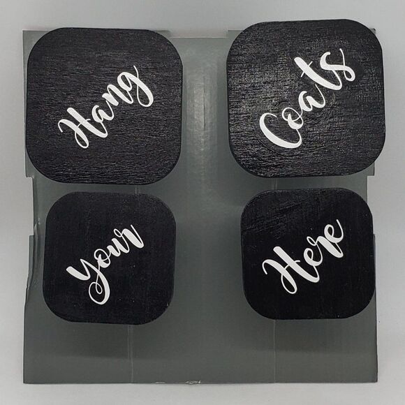 Decorated & Hand Painted Wooden Hooks Labelled Hang, Your, Coats, Here - Picture 1 of 5